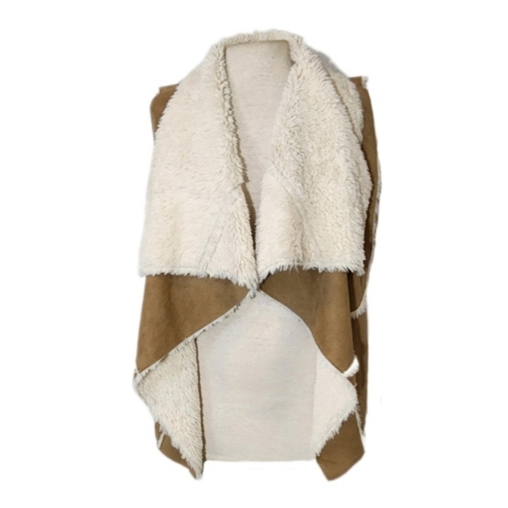 Xhileration Faux Suede & Sherpa Open Vest OS Brown
